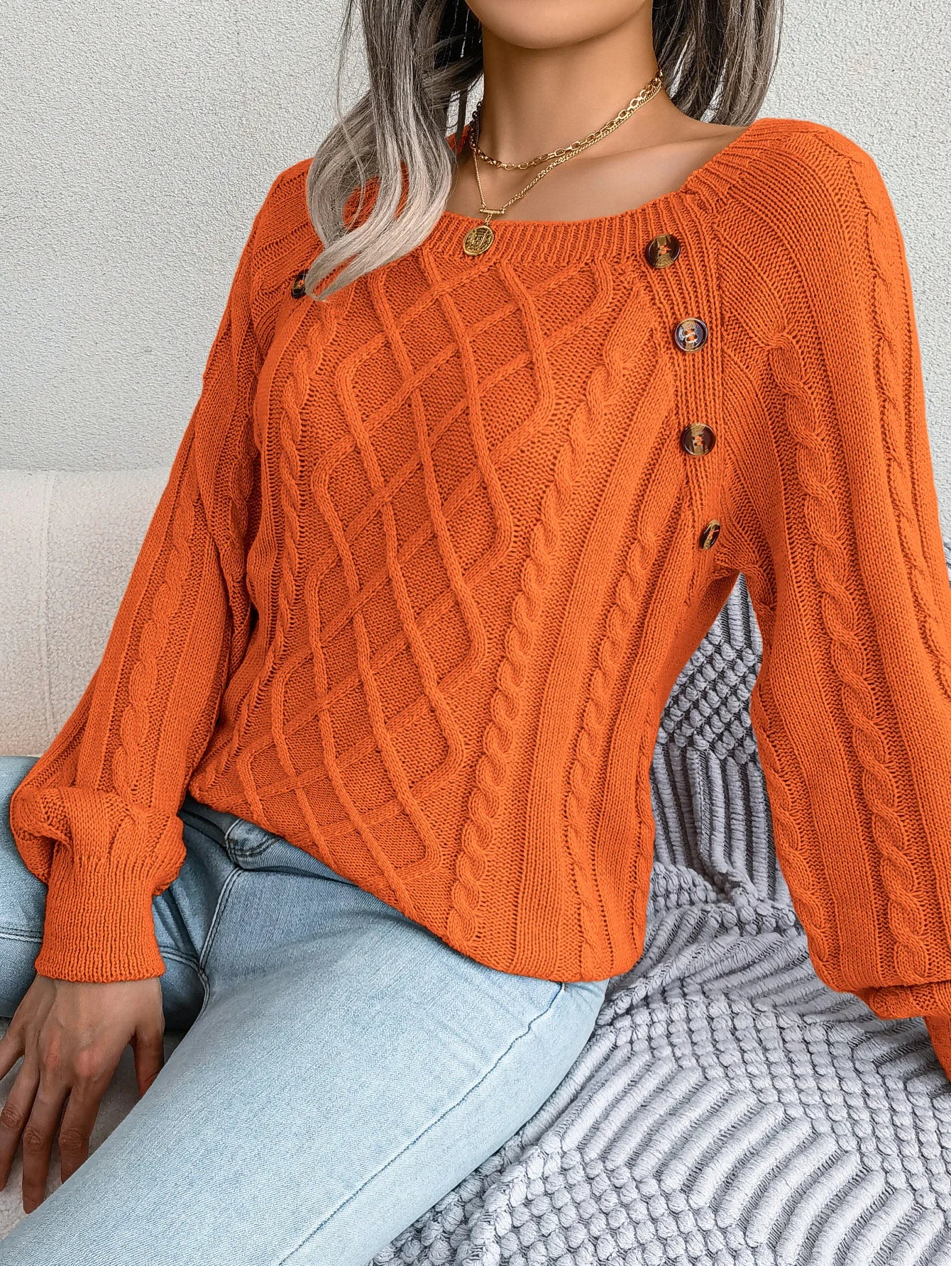 Casual Square Collar Long Sleeve Sweaters