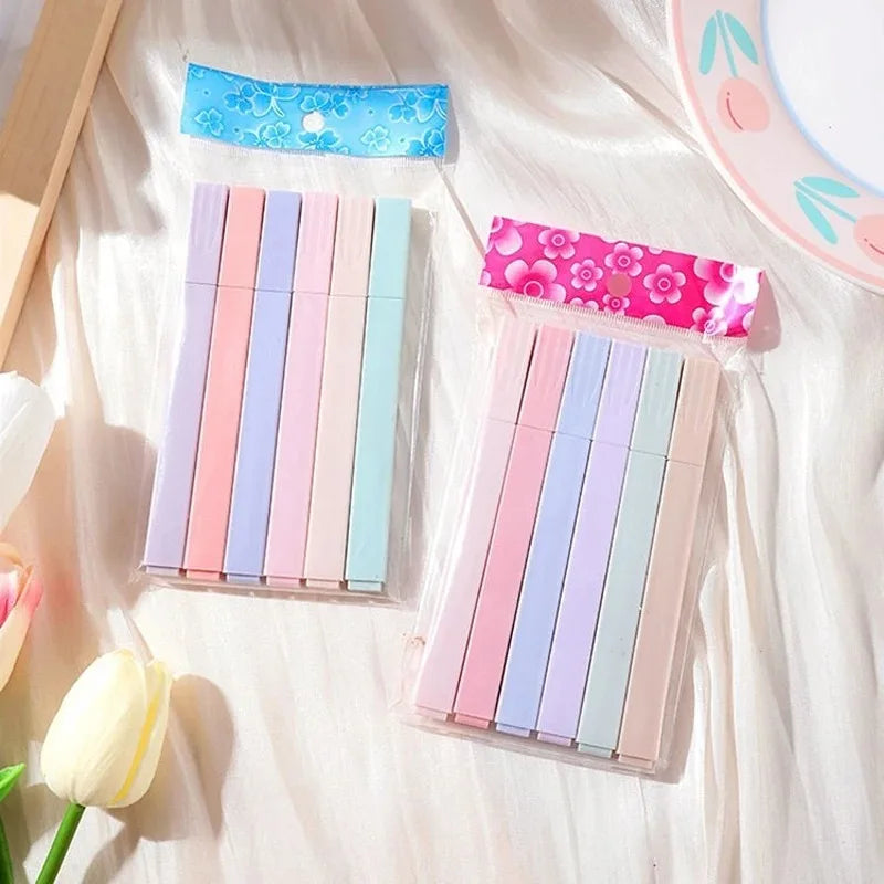 6pcs/set Pastel Color Highlighter Kawaii Stationery Color Marker