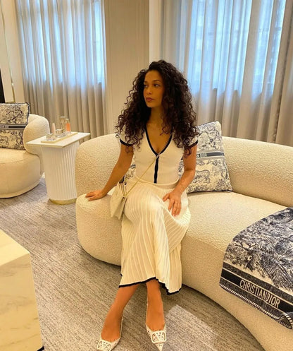 Long Skirt Suit Short Sleeve V-neck elegant dress set