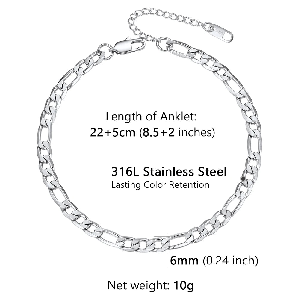 U7 Ankle Cuban Link Snake Figaro Bracelets