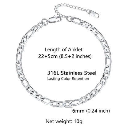 U7 Ankle Cuban Link Snake Figaro Bracelets