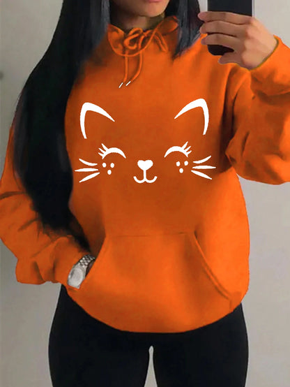 Casual Hip Hop Hoodie Happy Cat Pulloverar