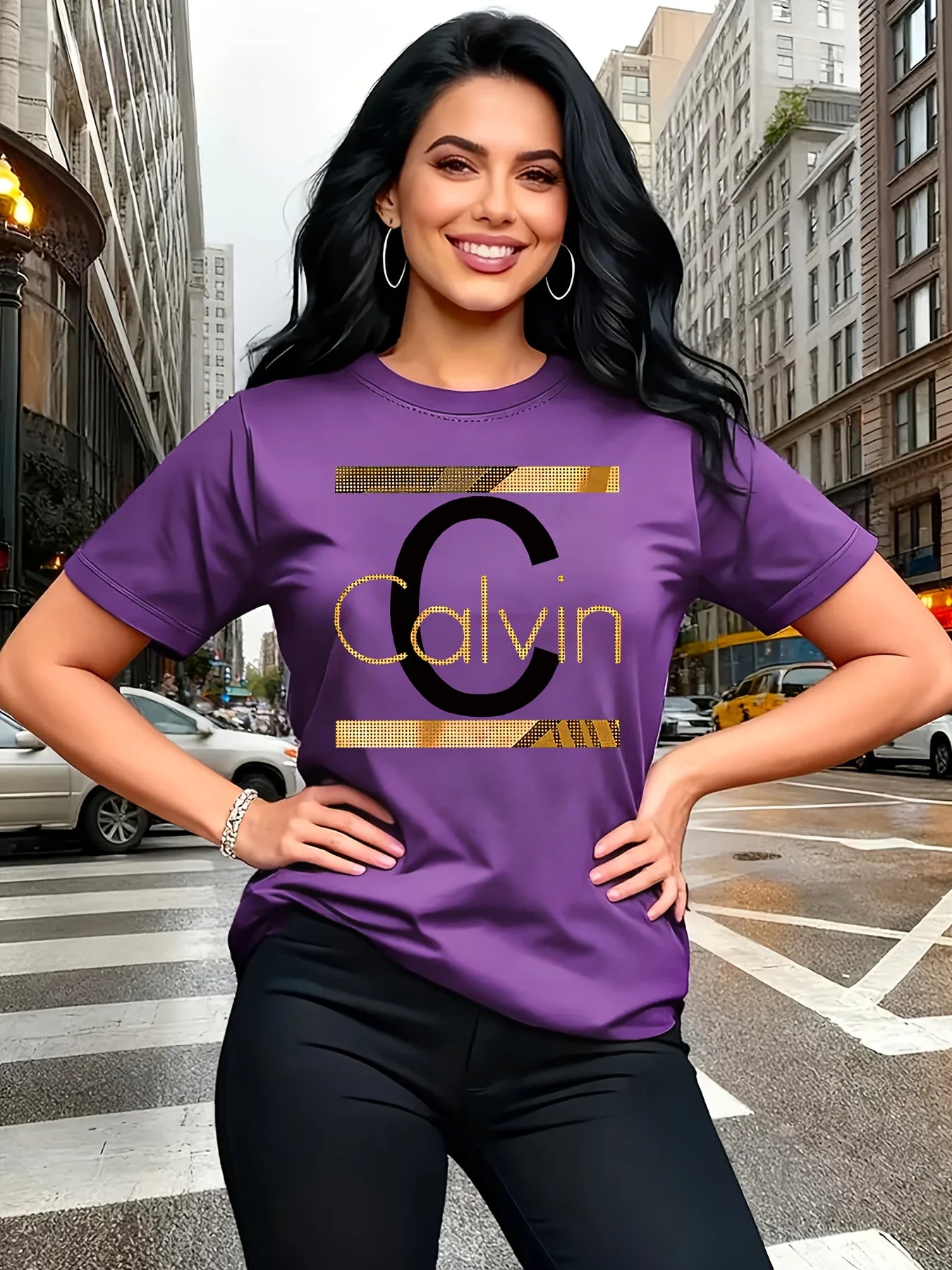 Calvin Letter Print Top T-Shirt