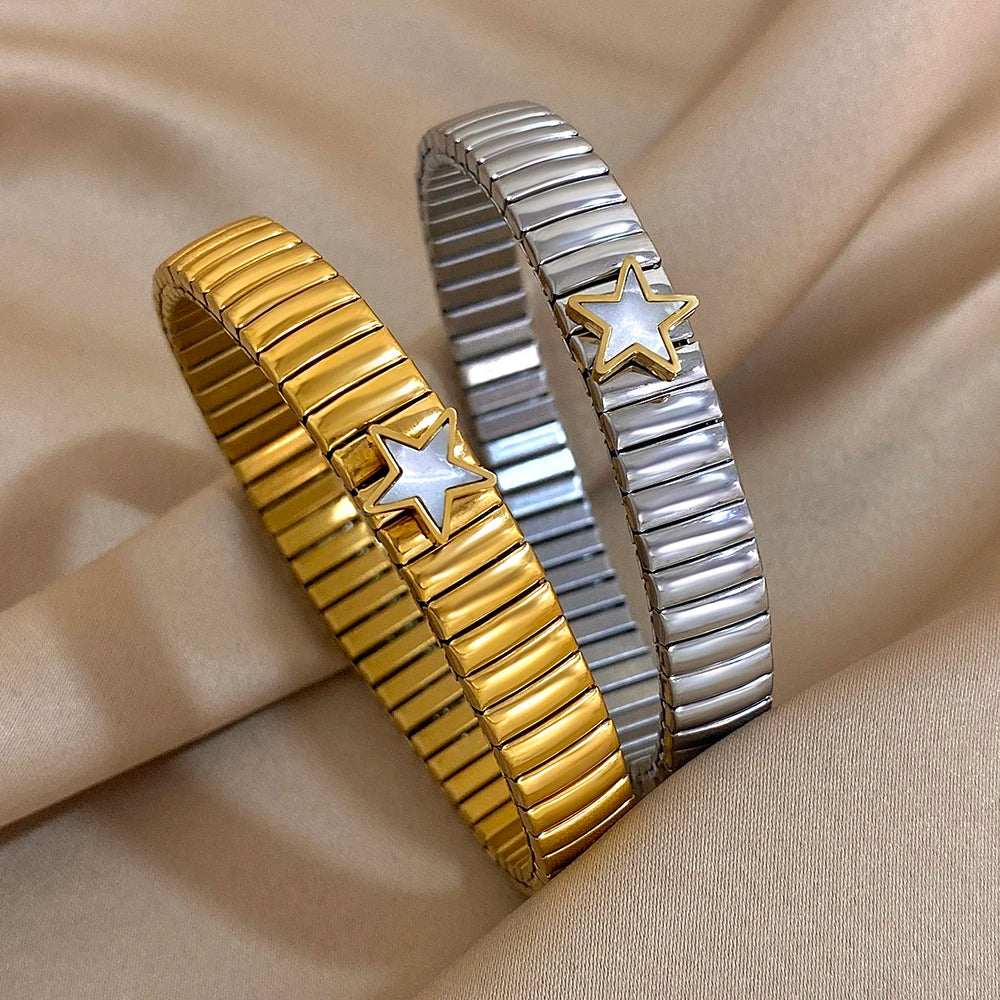 Gold Plated Stainless Steel Elastic Bangles Bracelet