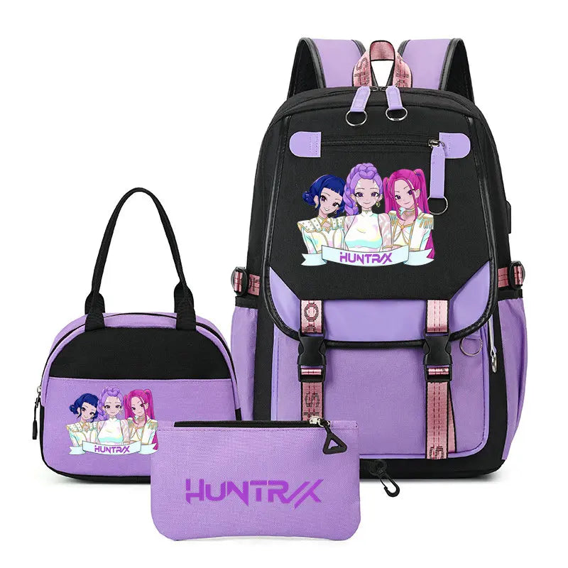 Mochilas Set KPop Demon Hunters Capacity Student School Bag