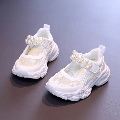 Girls Tennis Mesh Pearl Sports Sneakers