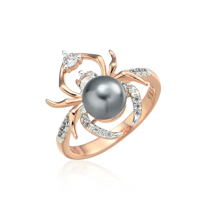 Spider Shape 585 Rose Gold With Grey Pearl Rings