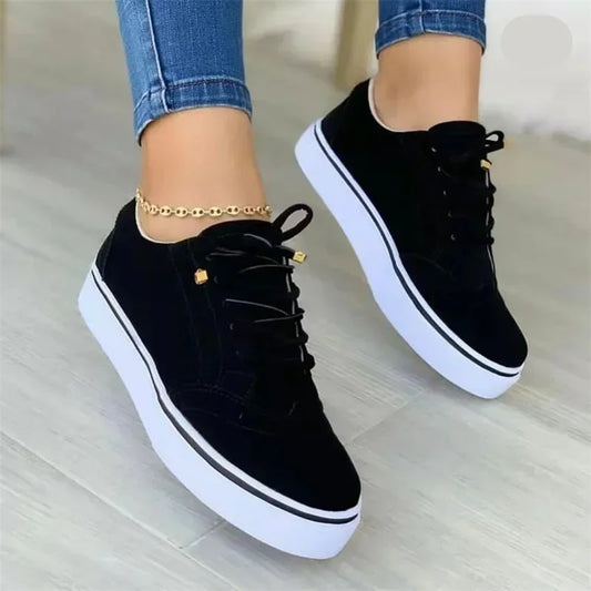 Low-top Vulcanized Round Toe Casual Flat Lace-up Walking Shoes