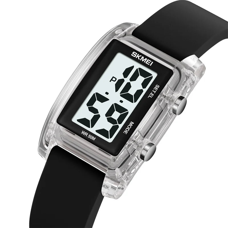 Digital with Date Week Display Silicone Strap LED Light Waterproof Wristwatch
