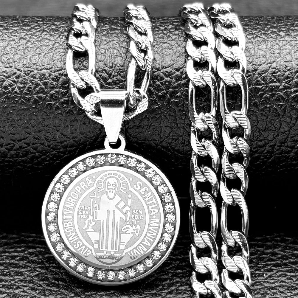 Colorful Crystal Saint Benedict Medal Necklace