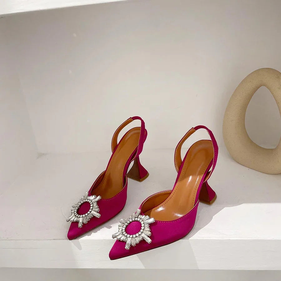 Silk High Heels Luxury Crystal Butterfly Shoes