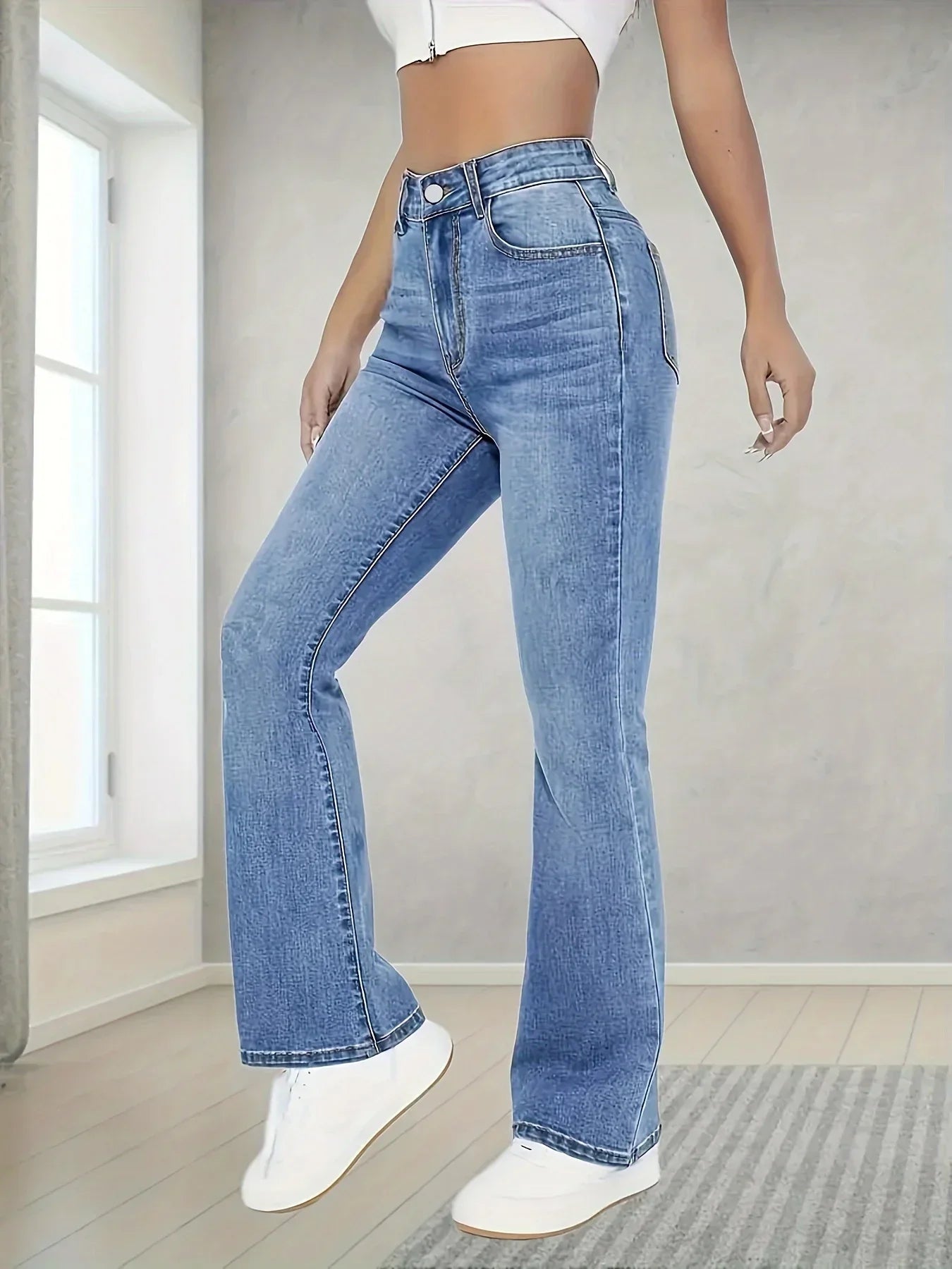Casual High Waist Wide Leg Jeans Pants