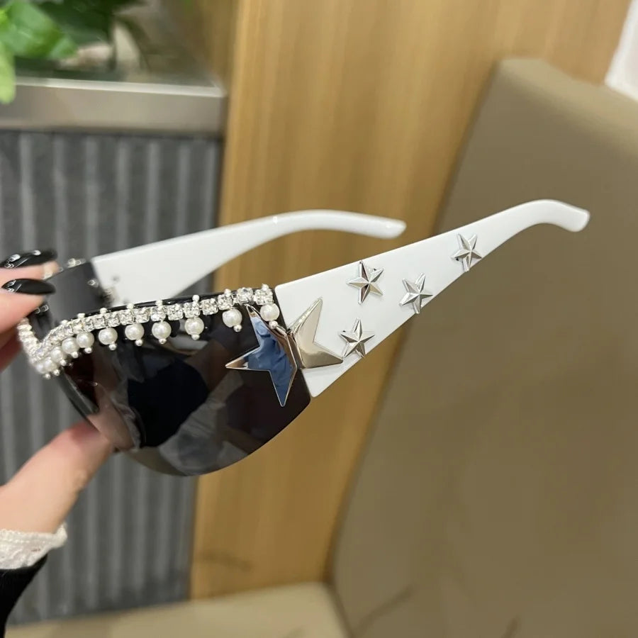 Luxury Large Frame Trendy Pearl-Inlaid Sunglasses