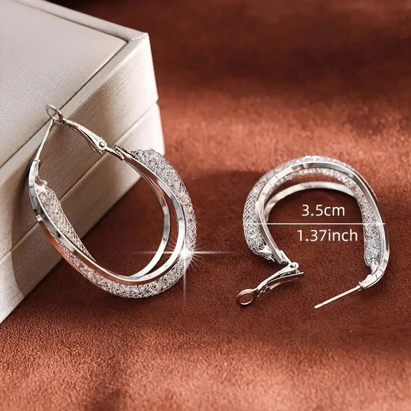 Crystal Stone Hoop Earrings Twisted Metal