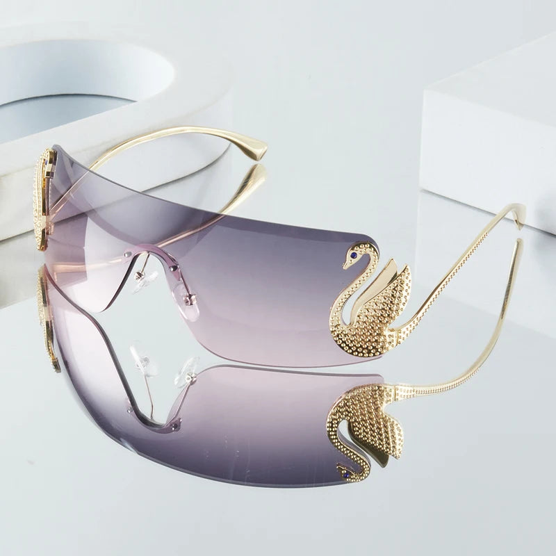 Frameless with Rhinestone Embellished Swan Sunglasses
