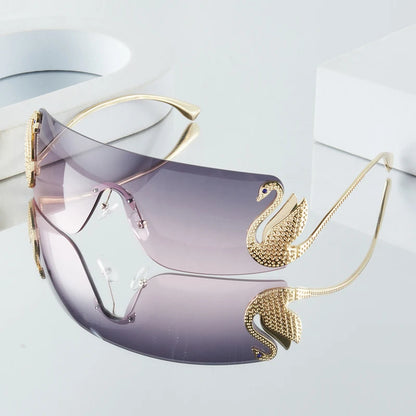 Frameless with Rhinestone Embellished Swan Sunglasses