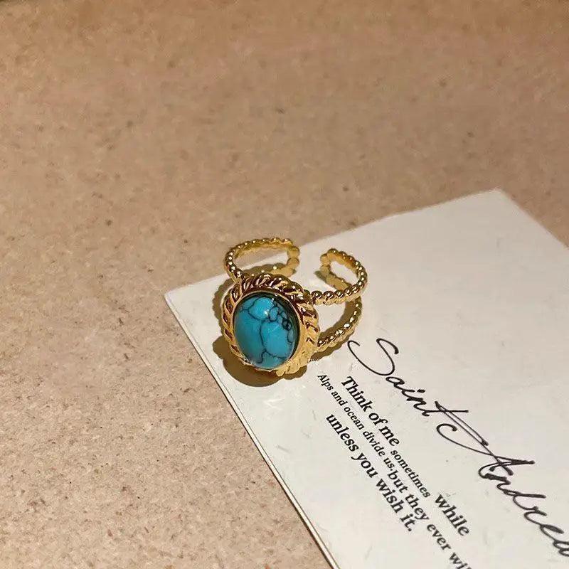 Bohemia Light Blue Stone Turquoise Minimalist Stainless Steel Knuckle Rings