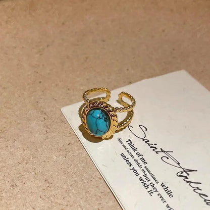 Bohemia Light Blue Stone Turquoise Minimalist Stainless Steel Knuckle Rings