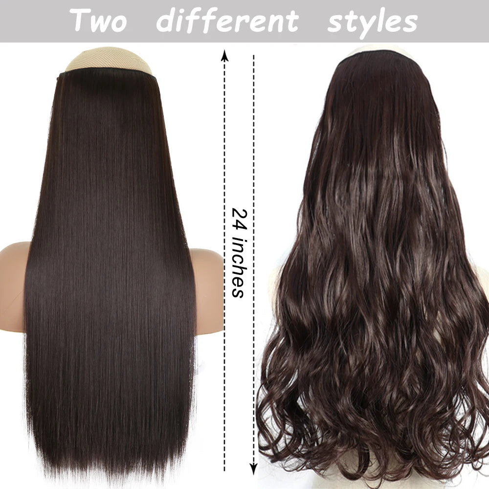 Synthetic Long Straight Clip In One Piece Hair Extension 5 Clips Fake Hair