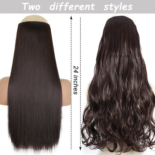 Synthetic Long Straight Clip In One Piece Hair Extension 5 Clips Fake Hair