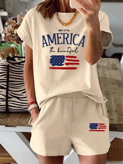 Cartoon print short sleeved T-shirt Set