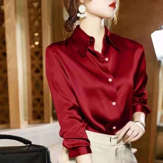 Casual Elegant Satin Long Sleeved Shirt