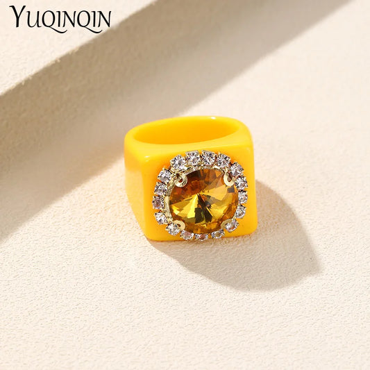 Colorful Rhinestone Geometric Square Large Punk Finger Rings