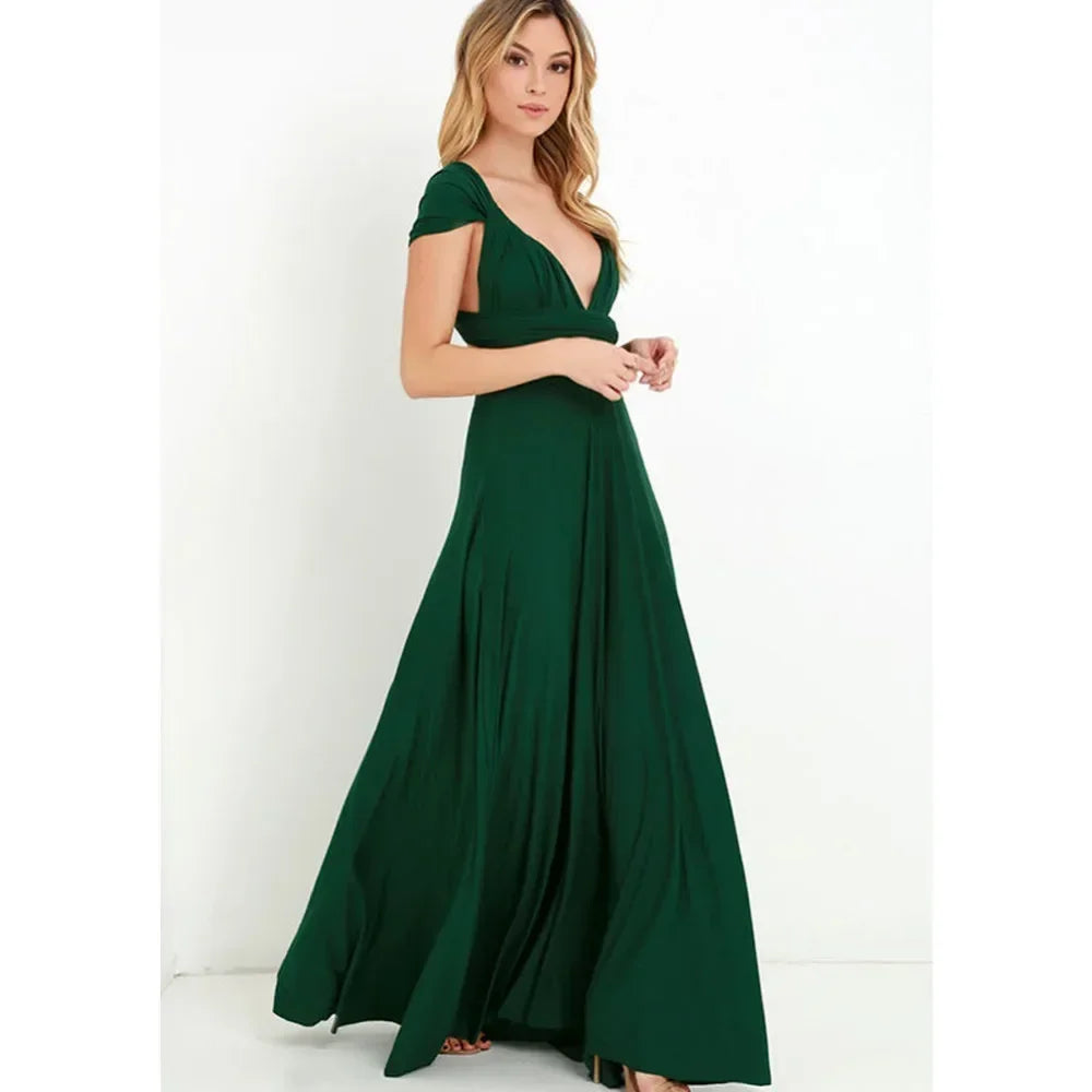 Multi-worn V-neck Vestidos De Fiesta Long Sexy Maxi Dress