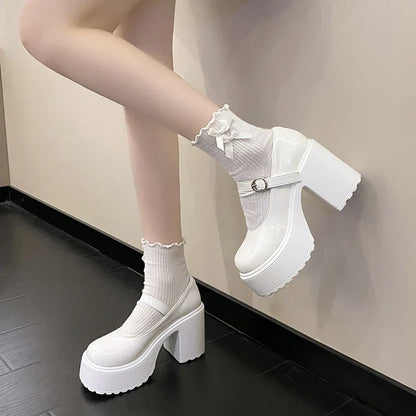 Chunky Platform High Heels Pumps Pu Leather Shoes