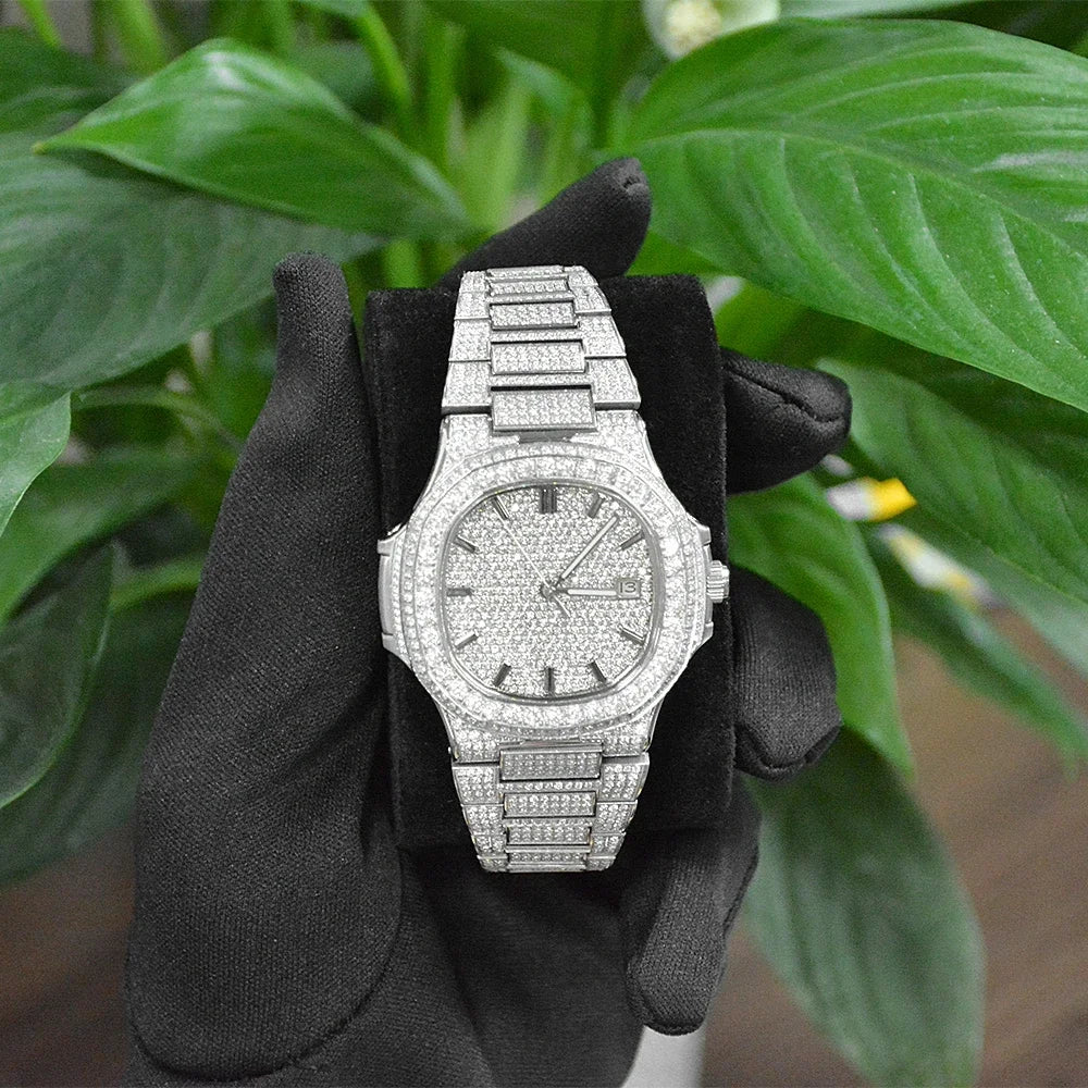 Luxury Diamond Sapphire Glass Steel Mechanical Movement  Wristwatch