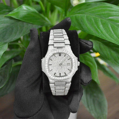 Luxury Diamond Sapphire Glass Steel Mechanical Movement  Wristwatch