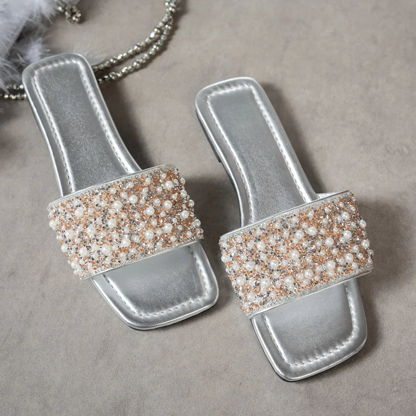 Rhinestone Flat Crystal Slippers