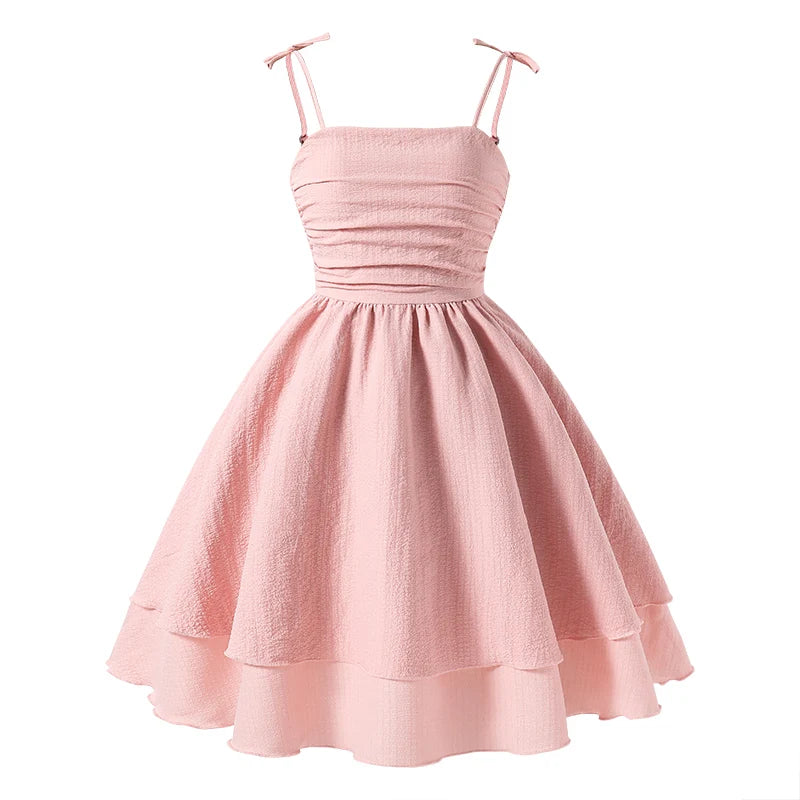 Pink Tiered Sling Princess Sweet Style Tween Girls Dress