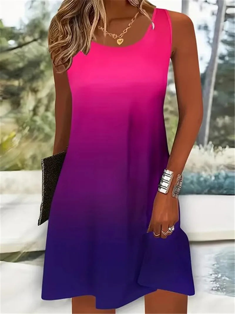 Tie-dye Gradient Streetwear Mini Summer Sleeveless Dresses