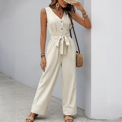 Cross-border export striped sleeveless V-neck Jumpsuit