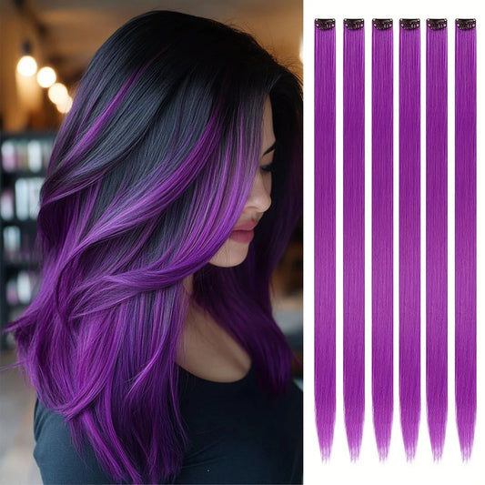 Purple Hair Extensions 6Pcs Wig