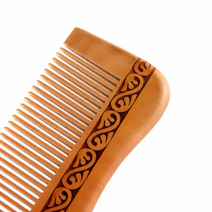 مشط خشبي طبيعي من خشب الخوخ، أسنان قريبة ومضادة للكهرباء الساكنة