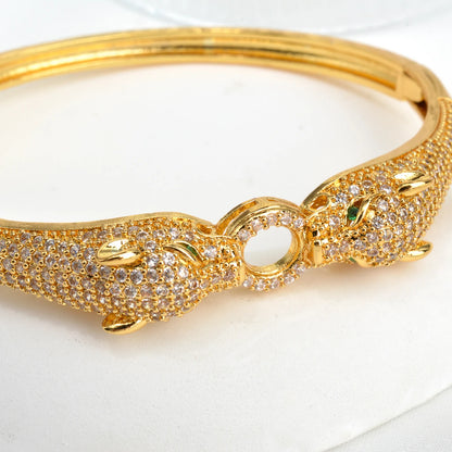 Gold Silver Color Leopard Head 18K Gold Plated Bangle Luxury CZ Zircon Bracelets