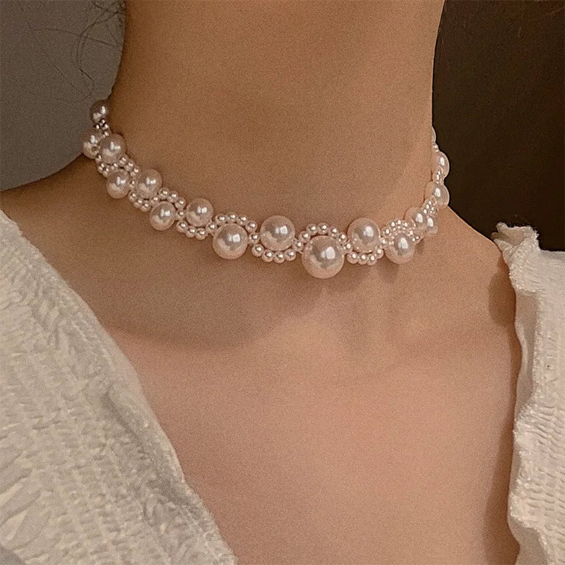 Big Imitation Pearl Necklace Bow Choker Necklace