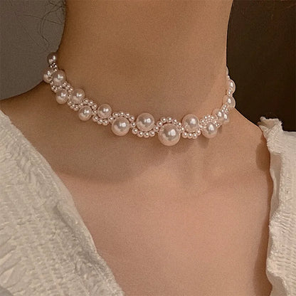 Big Imitation Pearl Necklace Bow Choker Necklace