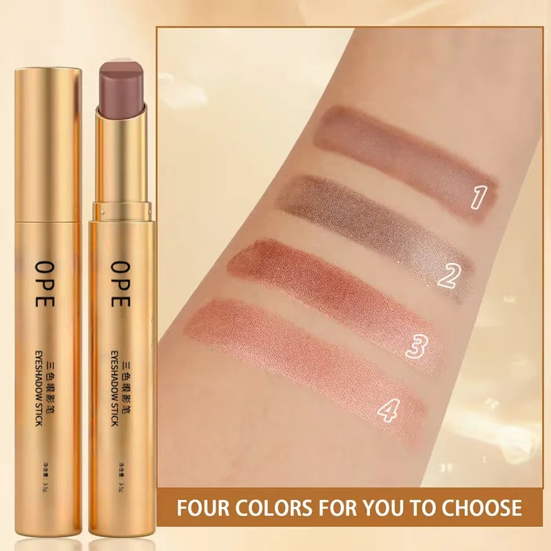 Three-Color Eyeshadow Stick Shimmering Highlighter Eyeshadow Stick Waterproof and Long-Lasting Pearlescent Metallic Eyeshadow