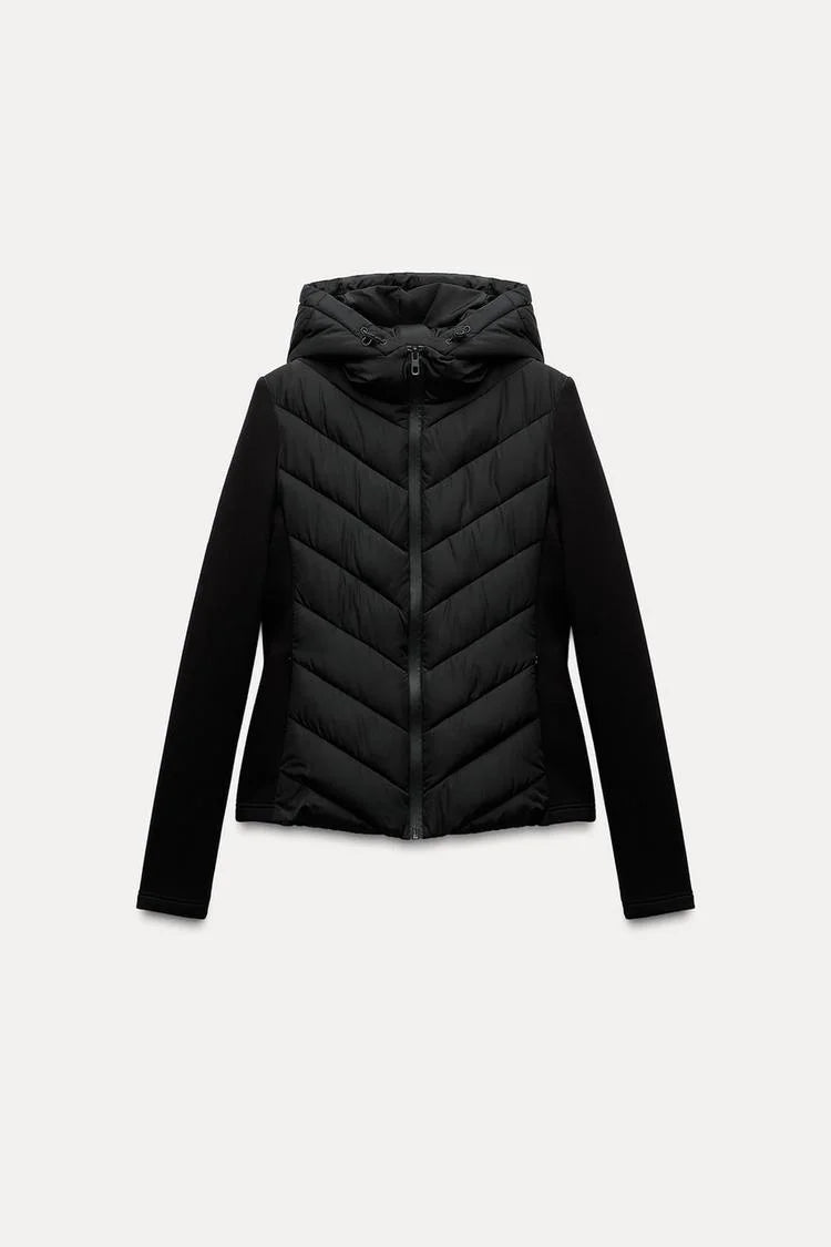 Elegant long sleeve standing collar hooded cotton sport coat