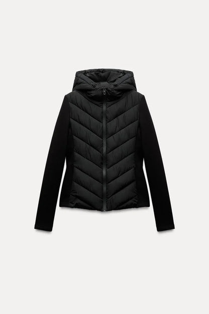 Elegant long sleeve standing collar hooded cotton sport coat