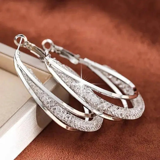 Crystal Stone Hoop Earrings Twisted Metal