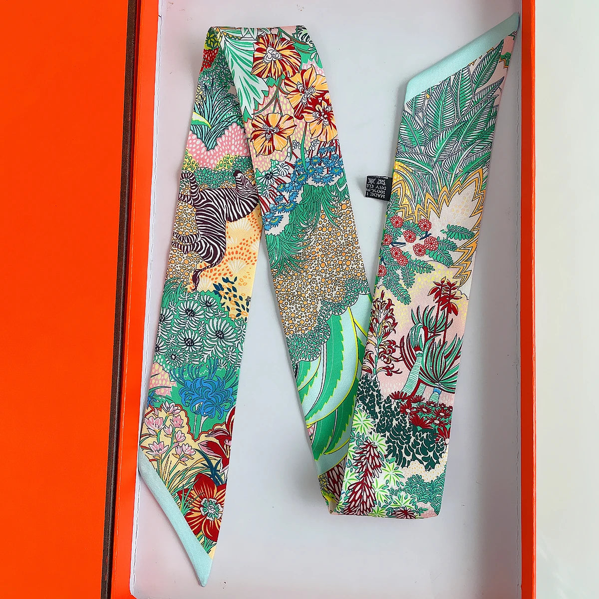 Zebra In Flowers Scarf Luxury Silk Scarf Hair Headband Foulard Skinny Scarves