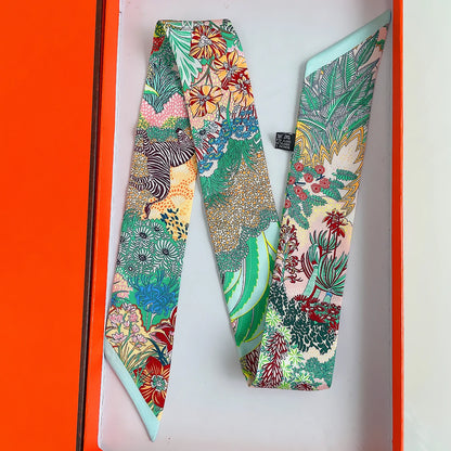 Zebra In Flowers Scarf Luxury Silk Scarf Hair Headband Foulard Skinny Scarves