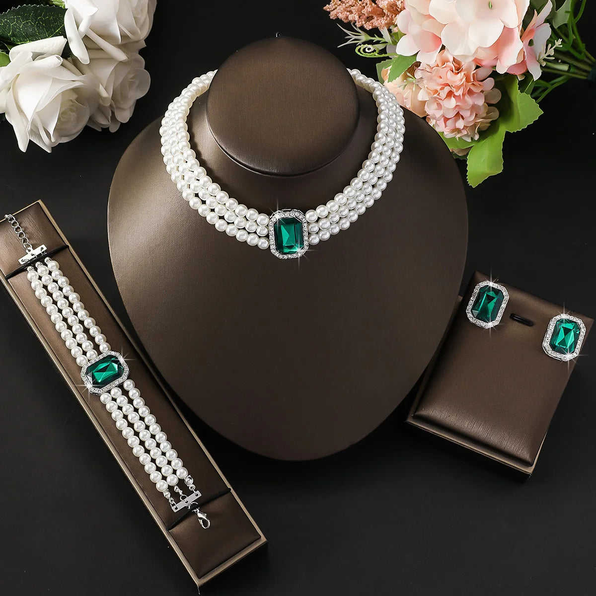 4PC Light Imitation Pearl Necklace Jewelry Set