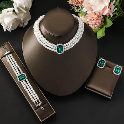 4PC Light Imitation Pearl Necklace Jewelry Set