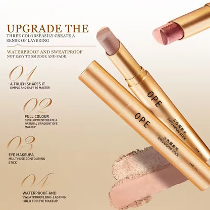 Three-Color Eyeshadow Stick Shimmering Highlighter Eyeshadow Stick Waterproof and Long-Lasting Pearlescent Metallic Eyeshadow