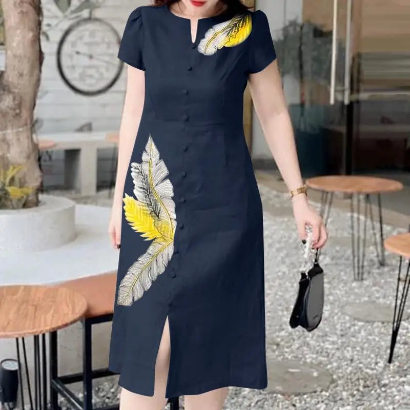 Vestido midi estampado de hojas